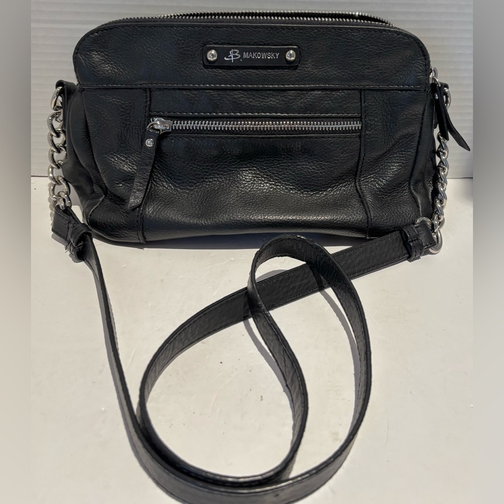 B. Makowsky Black 100% Genuine SOFT Leather Bag Purse VGUC 11βx6β